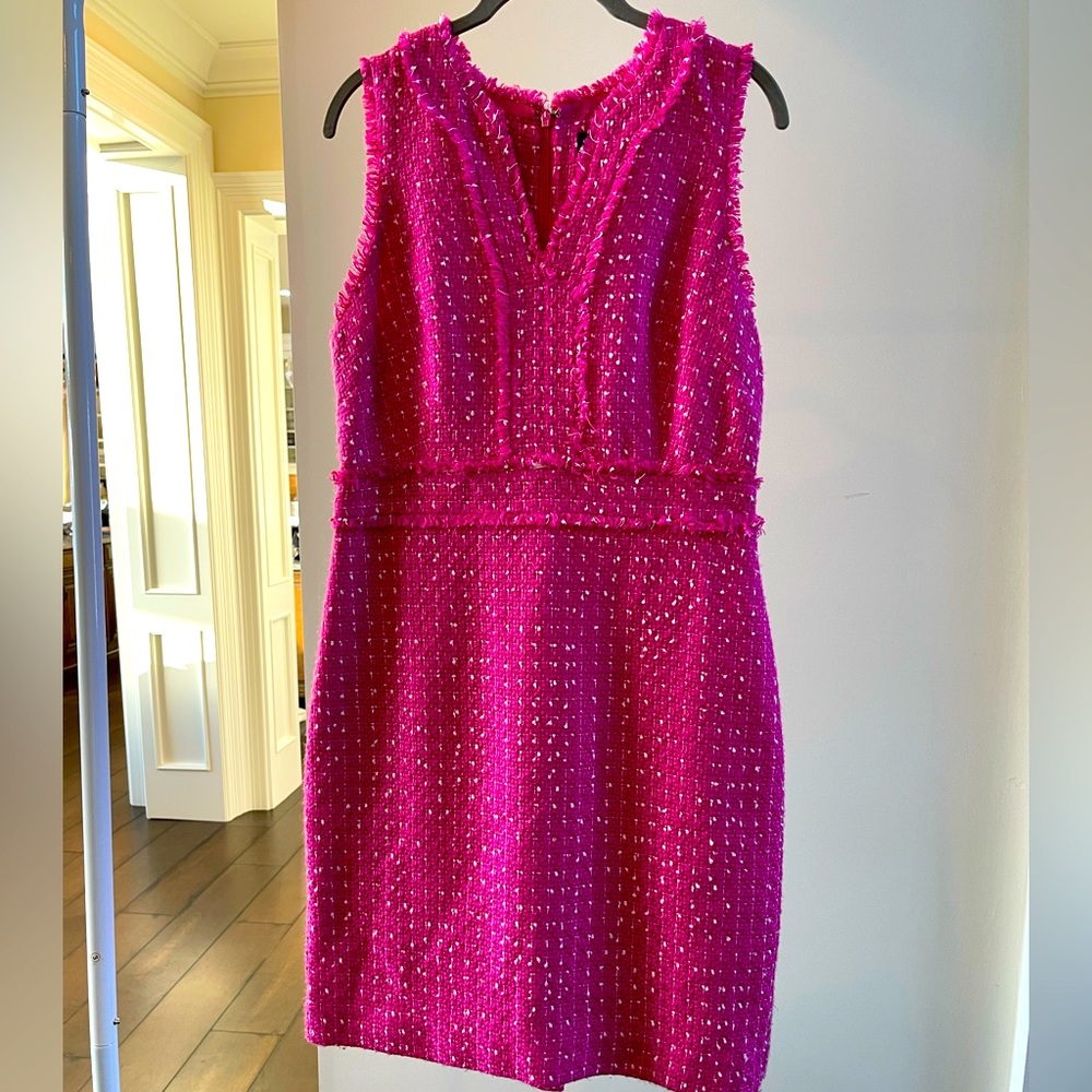 J Crew Pink and White Tweed Shift Dress Size 6